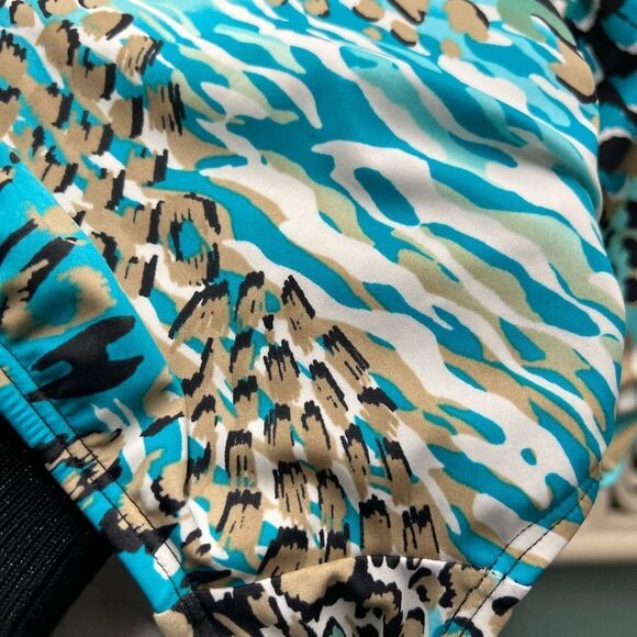 Perry Ellis Turquoise and Black Animal Print One Piece Swimsuit - Picture 3 of 5